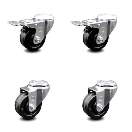 3.5 Inch Phenolic Wheel Swivel Bolt Hole Caster Set With 2 Total Lock Brake SCC